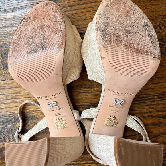 Antonio Melani Born on 5th Laurie Linen Knotted Ankle Strap Platform Sandals 7.5 - Picture 5 of 5